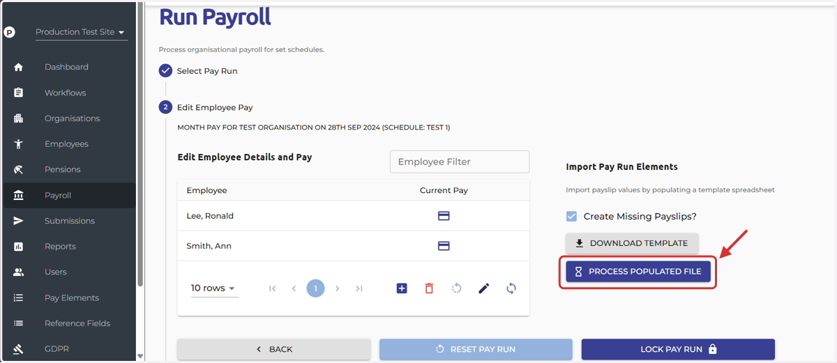 Navigate back to Offshore Payroll and select 'Process Populated File'