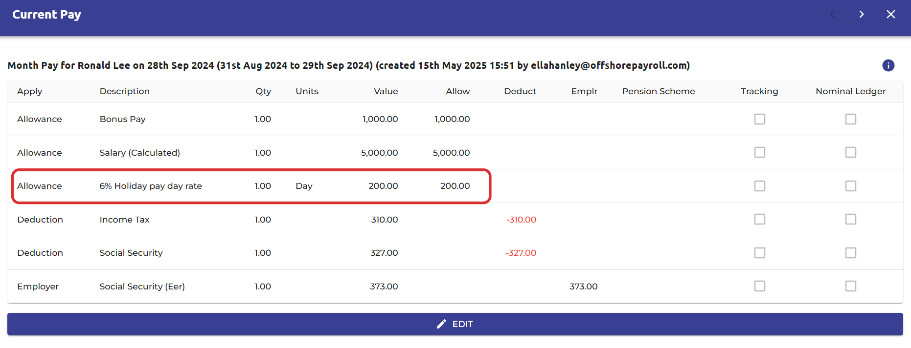 You can then review the payslip to ensure the pay elements have been imported correctly.