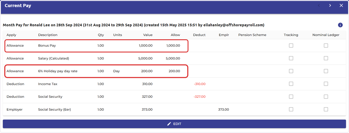 You can then review the payslip to ensure the pay elements have been imported correctly.