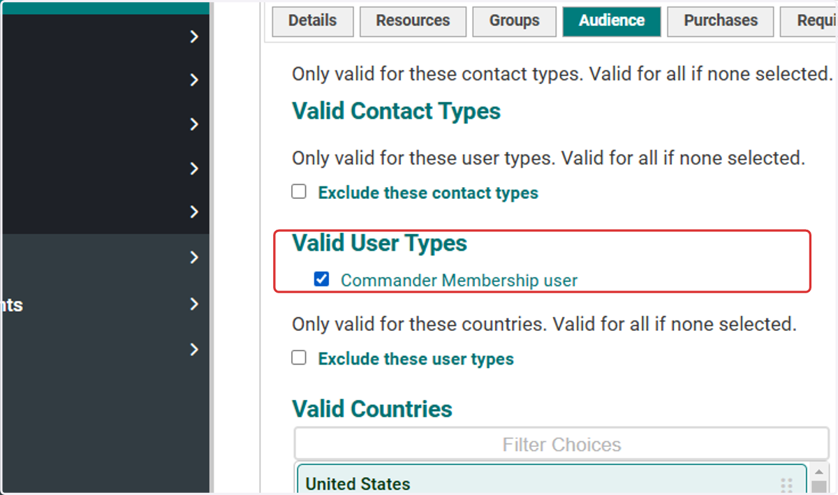 Valid User Types