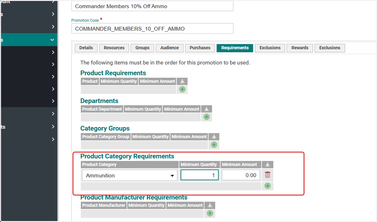 Product Category Requirements