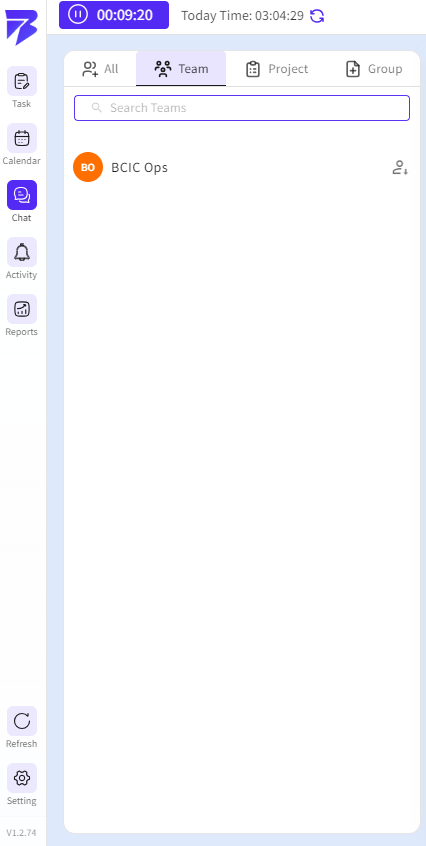 The Team tab displays all team-based conversations in one organized view, making it easier to communicate and collaborate with departments or operational groups.