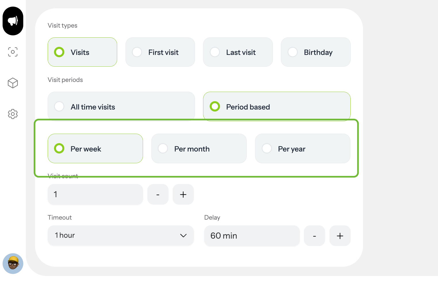 Configure Period-Based Visits
