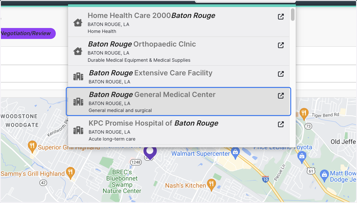 Searching for Centers is just as simple! Type in the name of the center or facility you'd like to see. Choose from the options available.