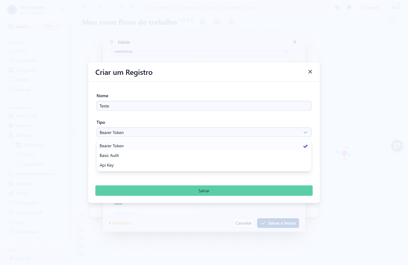 No nosso exemplo, utilizaremos Bearer Token
