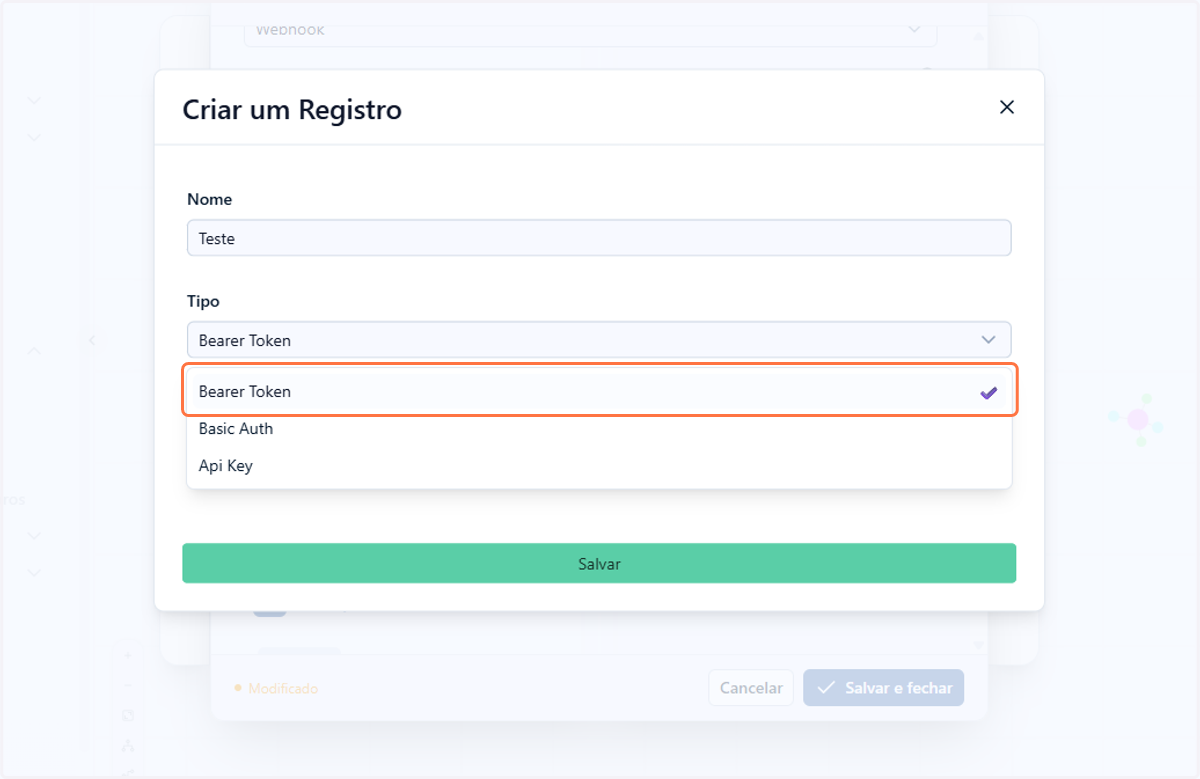 No nosso exemplo, utilizaremos Bearer Token