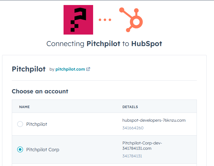 Select your HubSpot account