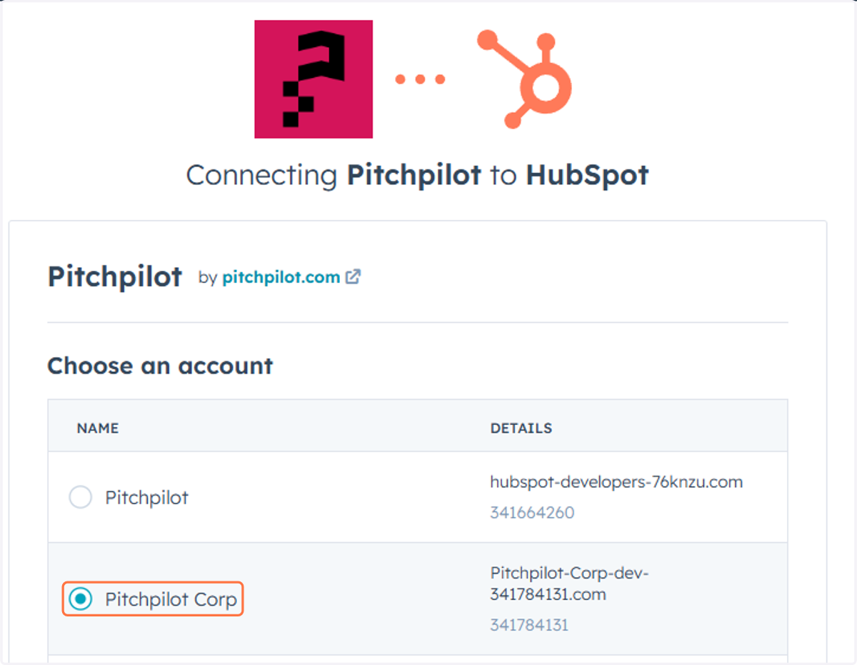 Select your HubSpot account