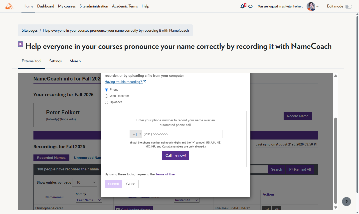 After recording, click on Submit