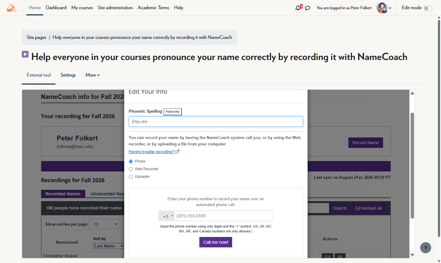 Enter the Phonetic Spelling of your name