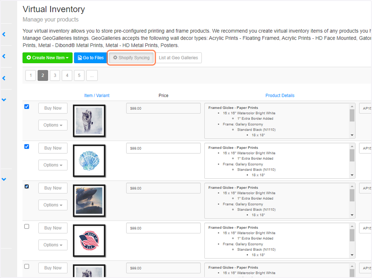Click the "Shopify Syncing" button