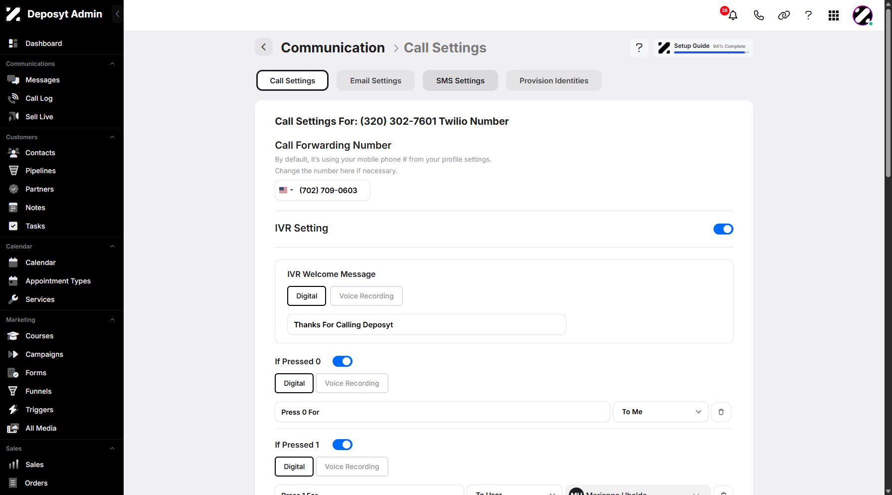 Step 5: Click on SMS Settings to access the section.