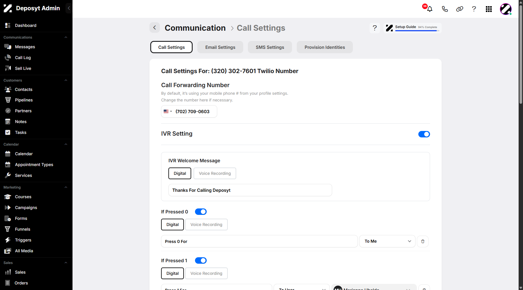 Step 4: You will be taken to the Communications Settings.