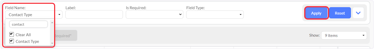In Field Name select Contact Type then click on Apply.