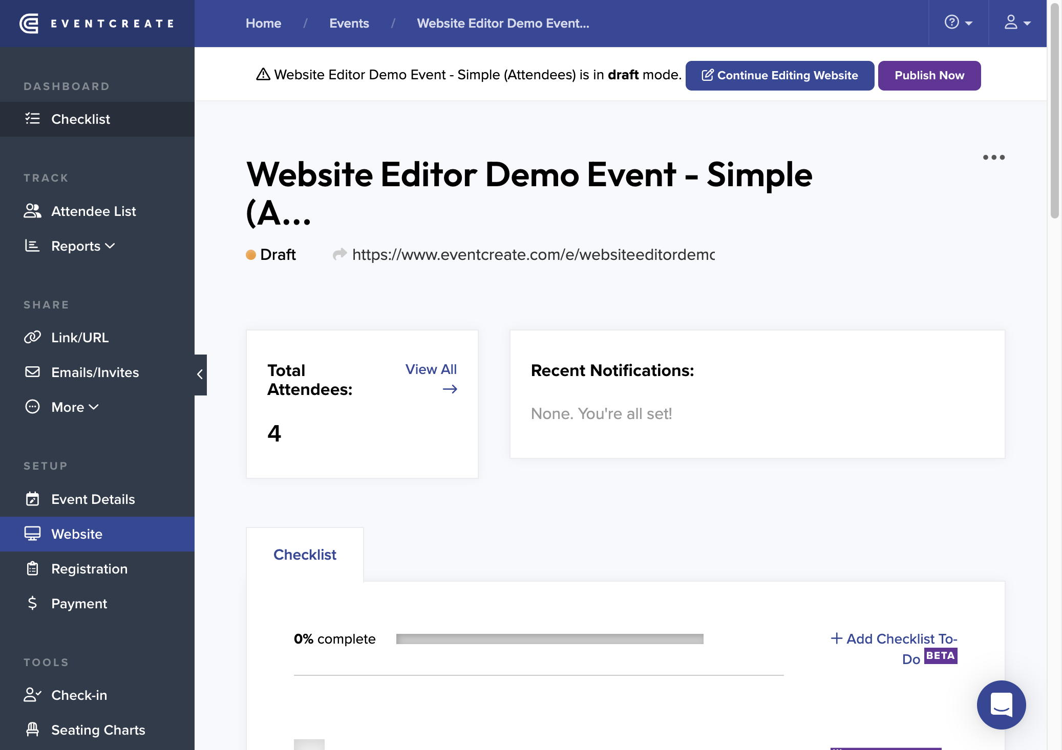 Go to Setup > Website