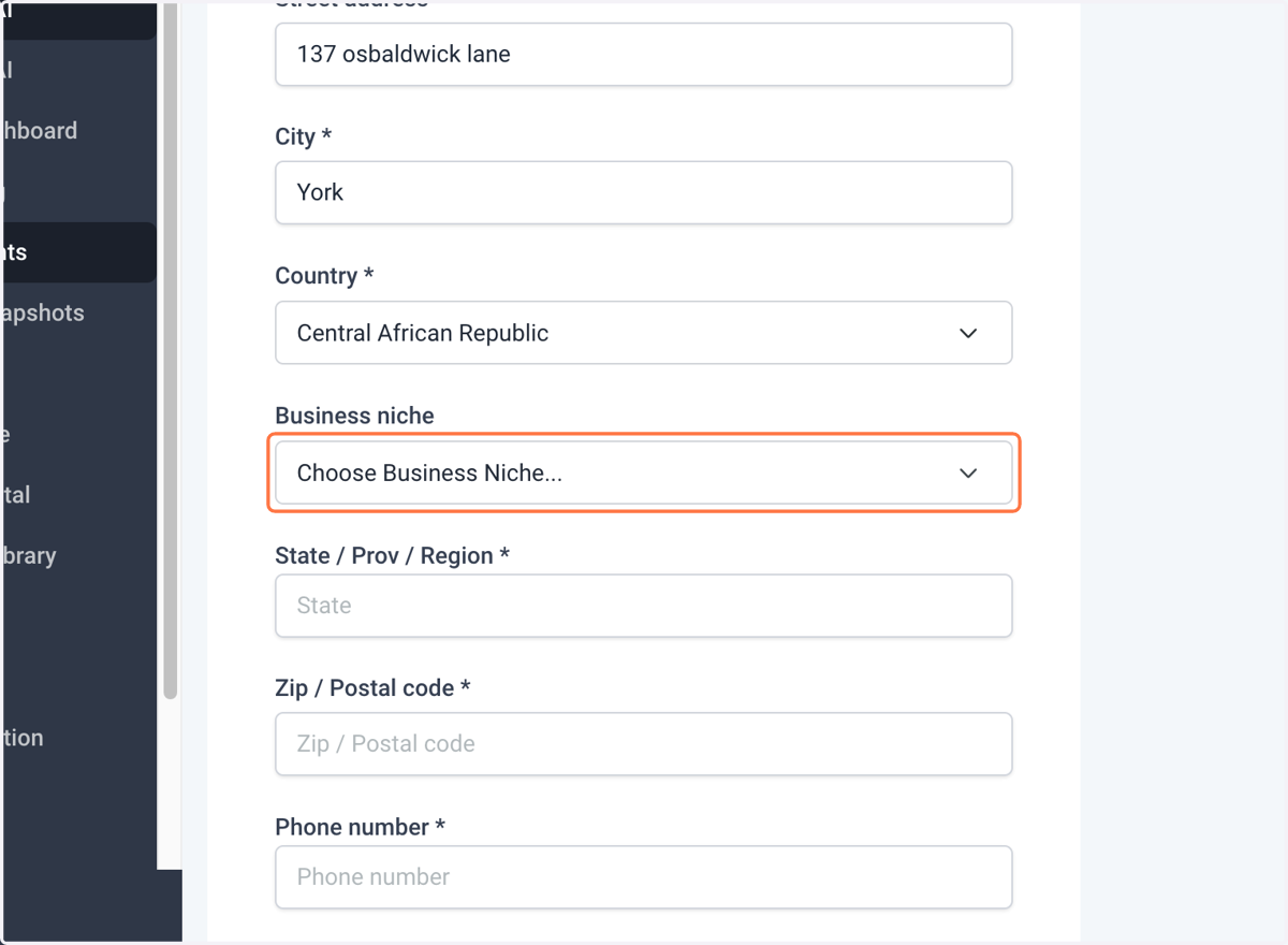 Click on Choose Business Niche...