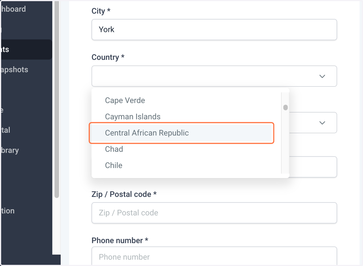 Click on Central African Republic