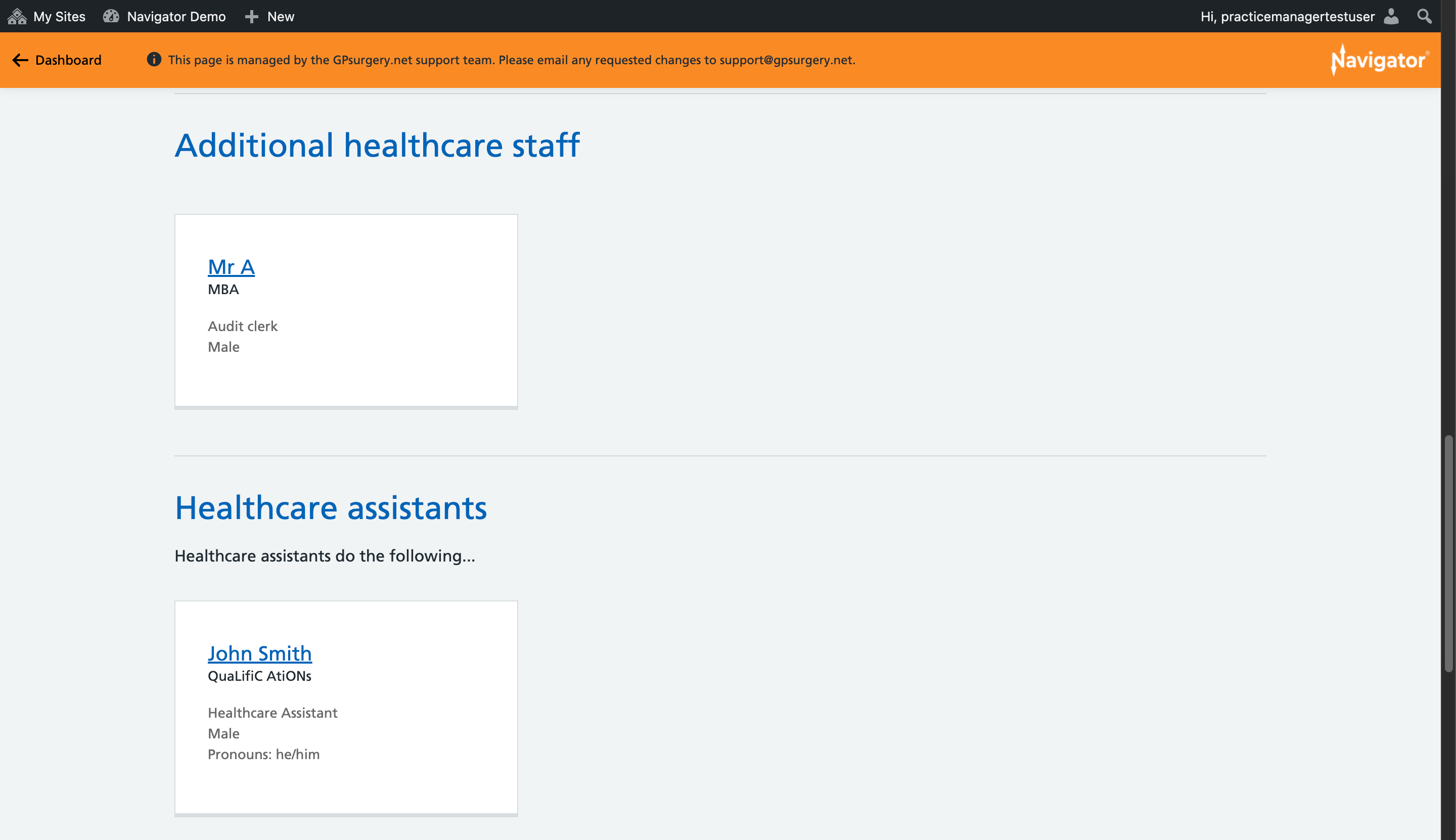 The Team page of a GPsurgery.net website, with the occupations showing in a new order.