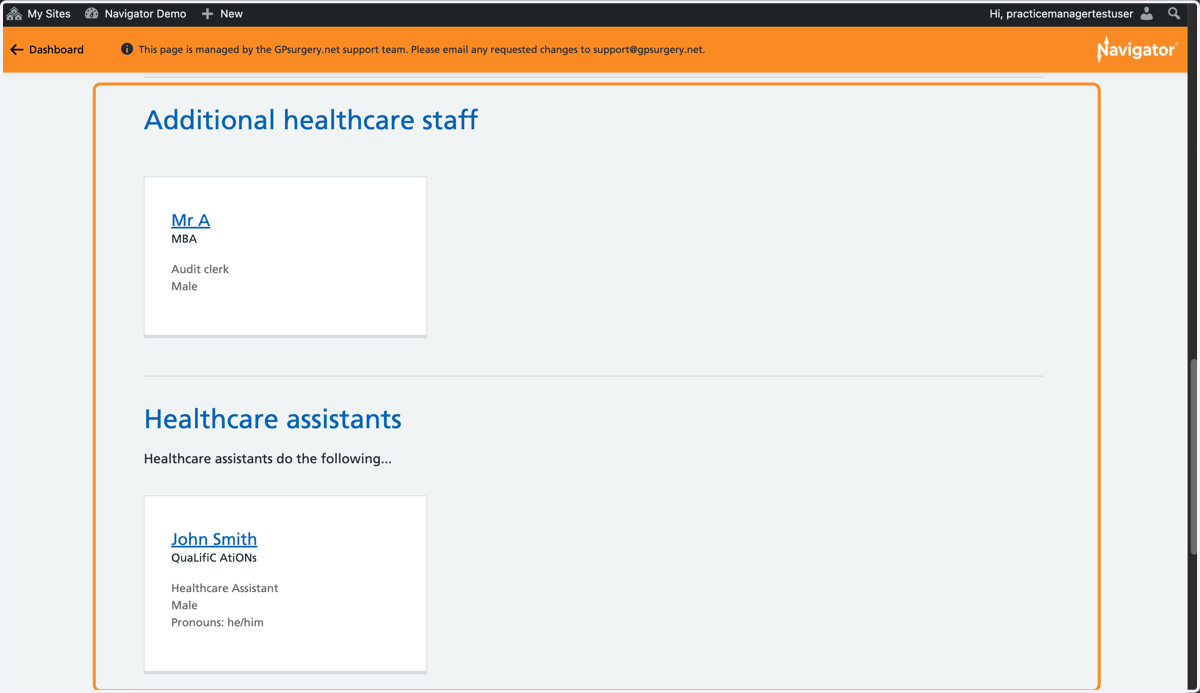 The Team page of a GPsurgery.net website, with the occupations showing in a new order.