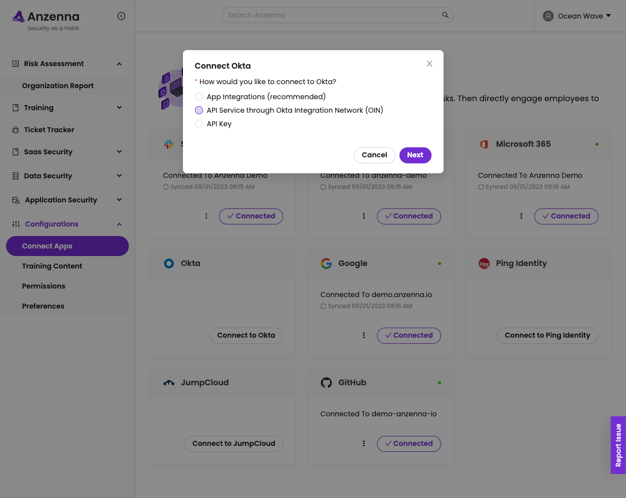 Select API Service through Okta Integration Network (OIN)