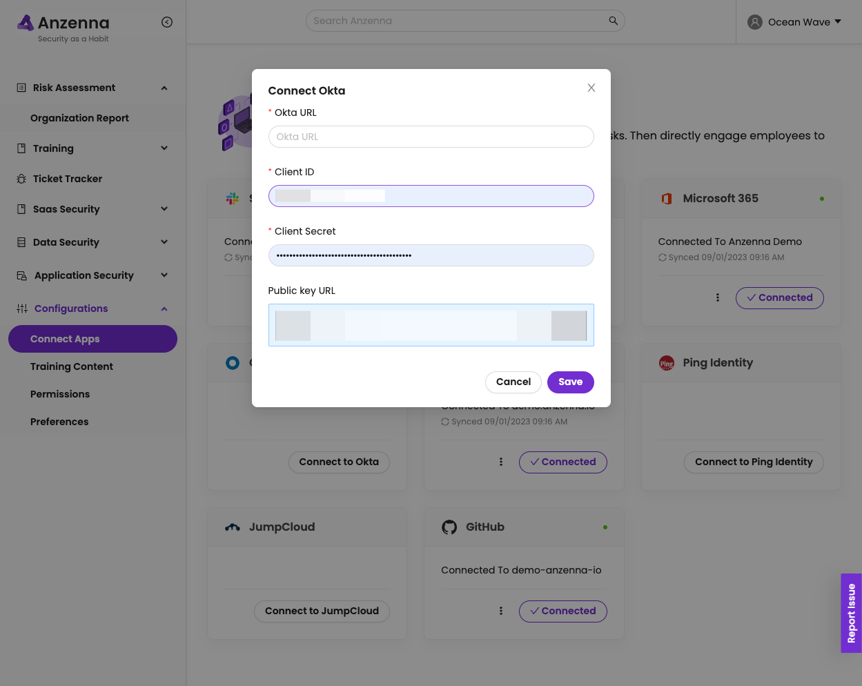 Fill the client ID and secret and domain URL, and click Save.