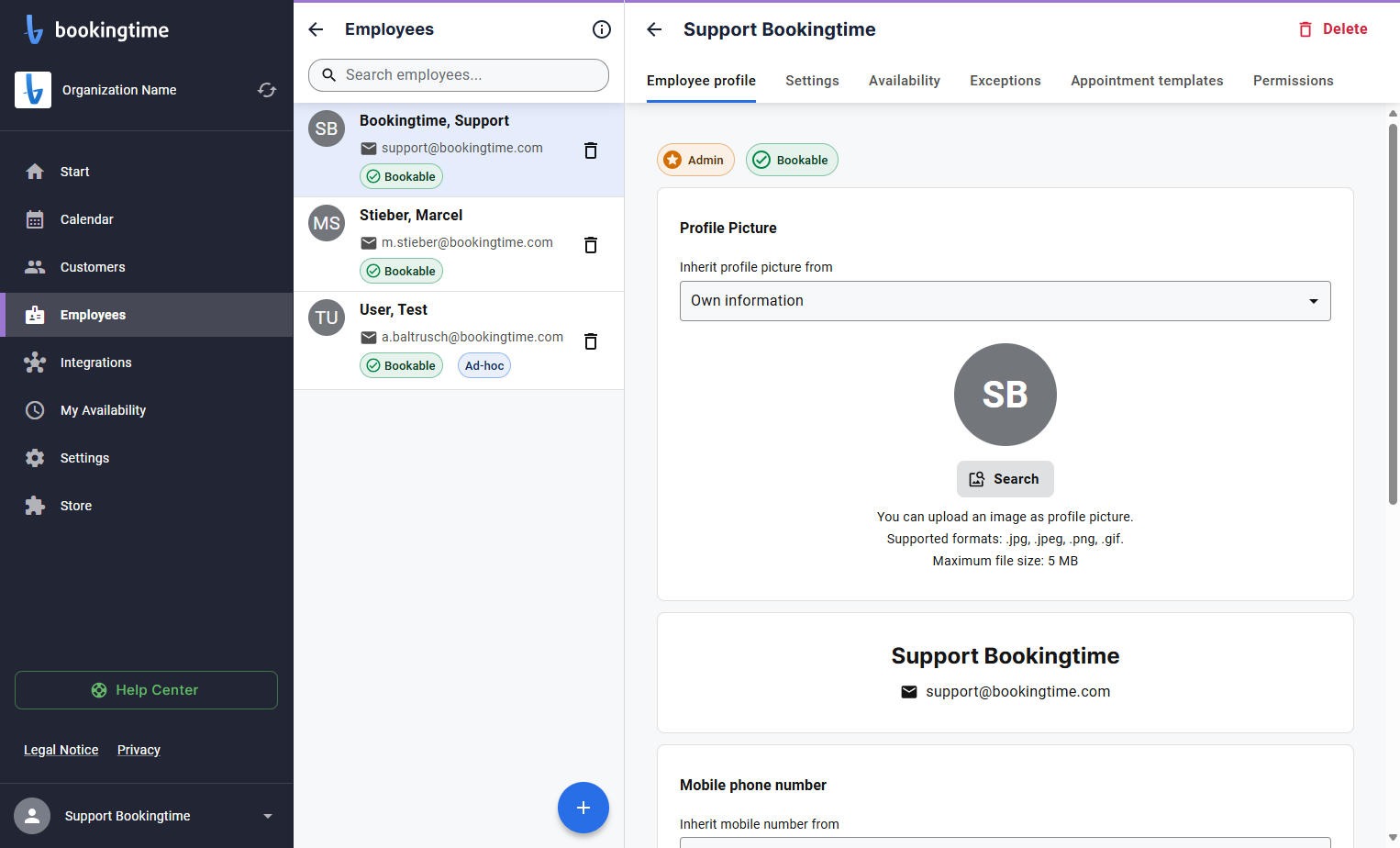 In the employee profile, select the Appointment Templates Tab
