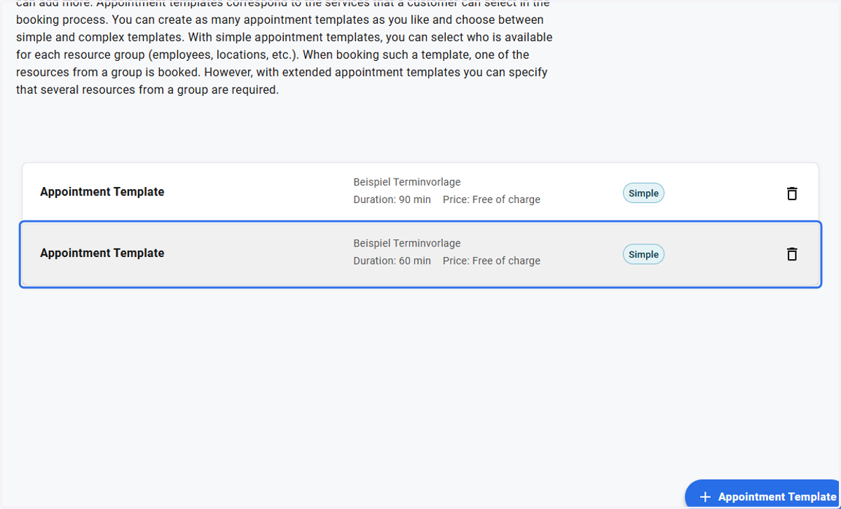 Click on the appointment template you wish to edit.