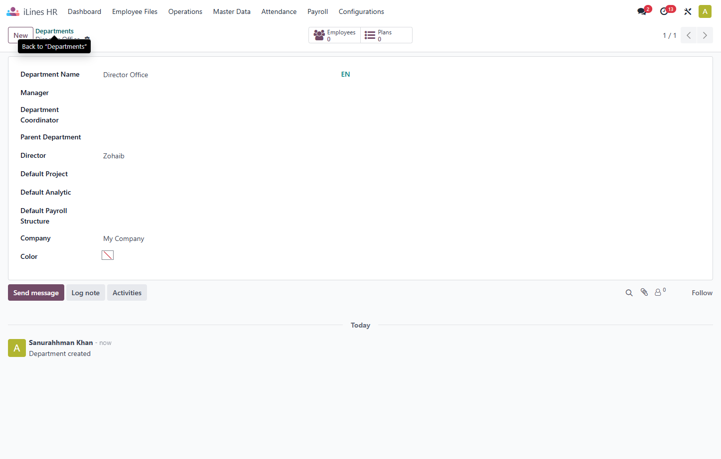 Click on Departments if you want to add the parent department