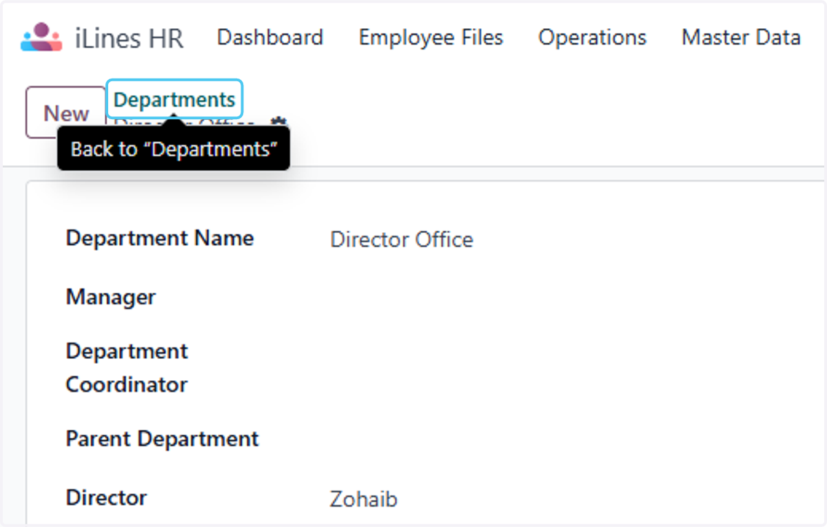 Click on Departments if you want to add the parent department