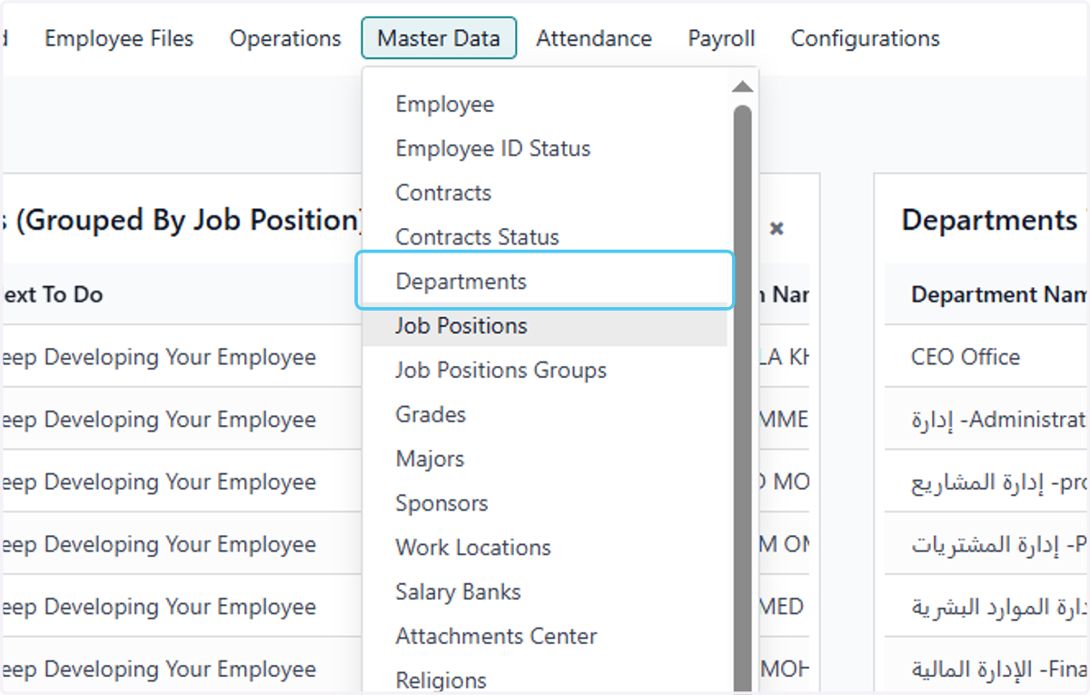 Click on Departments