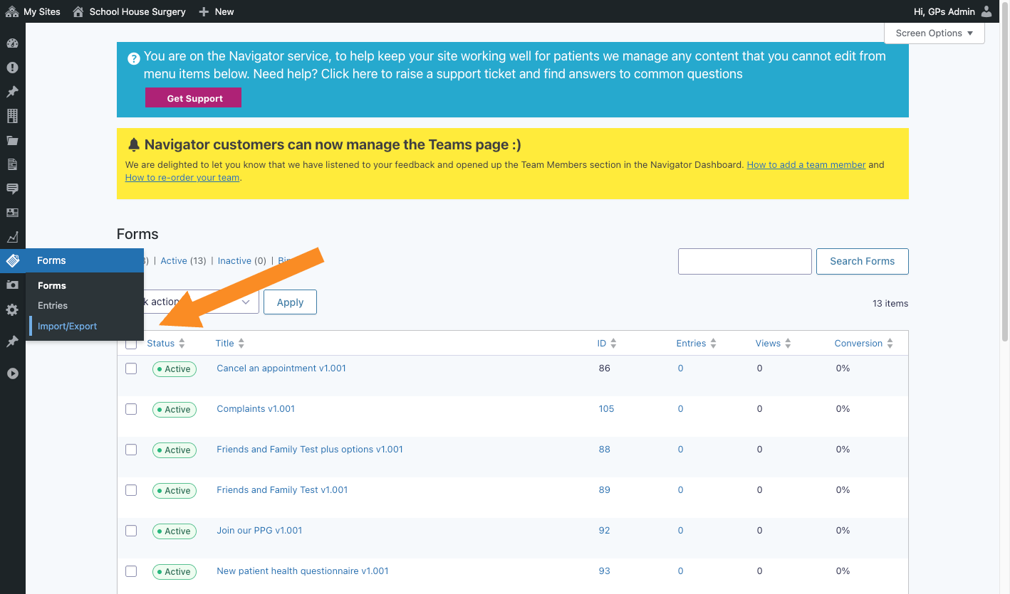 Select Import/Export