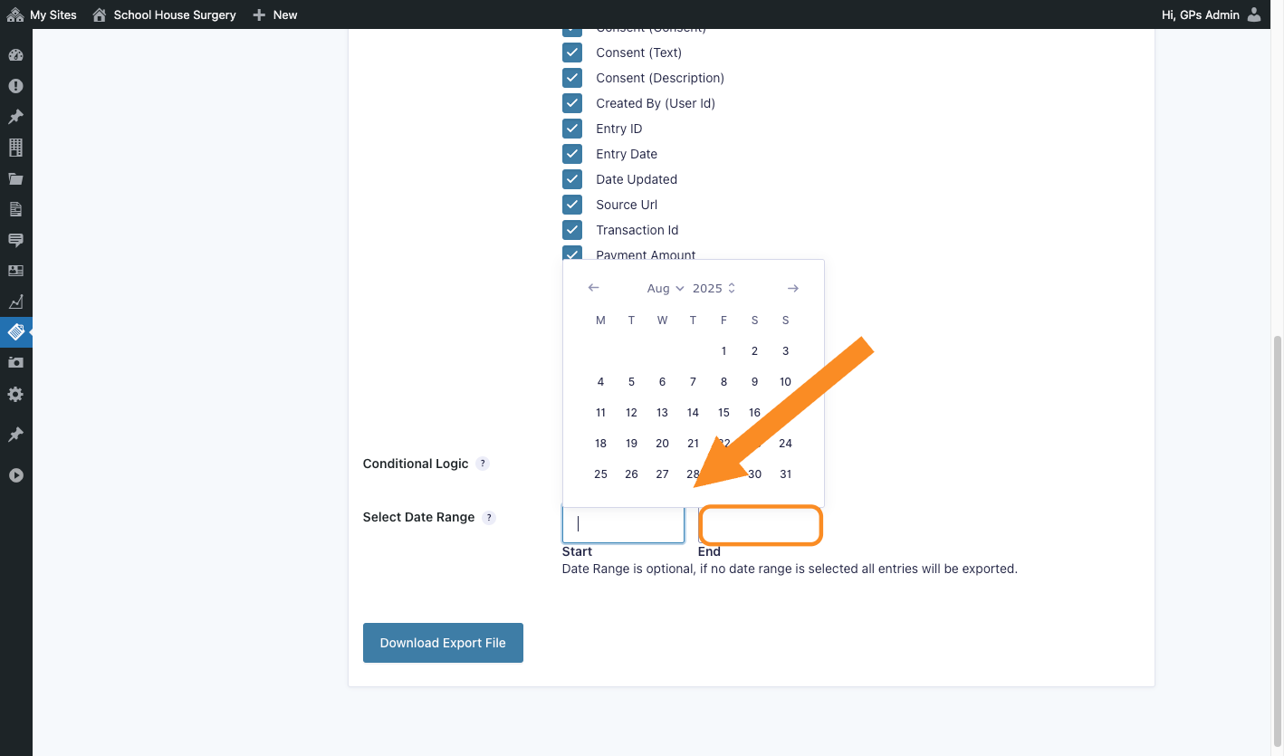 Select date range