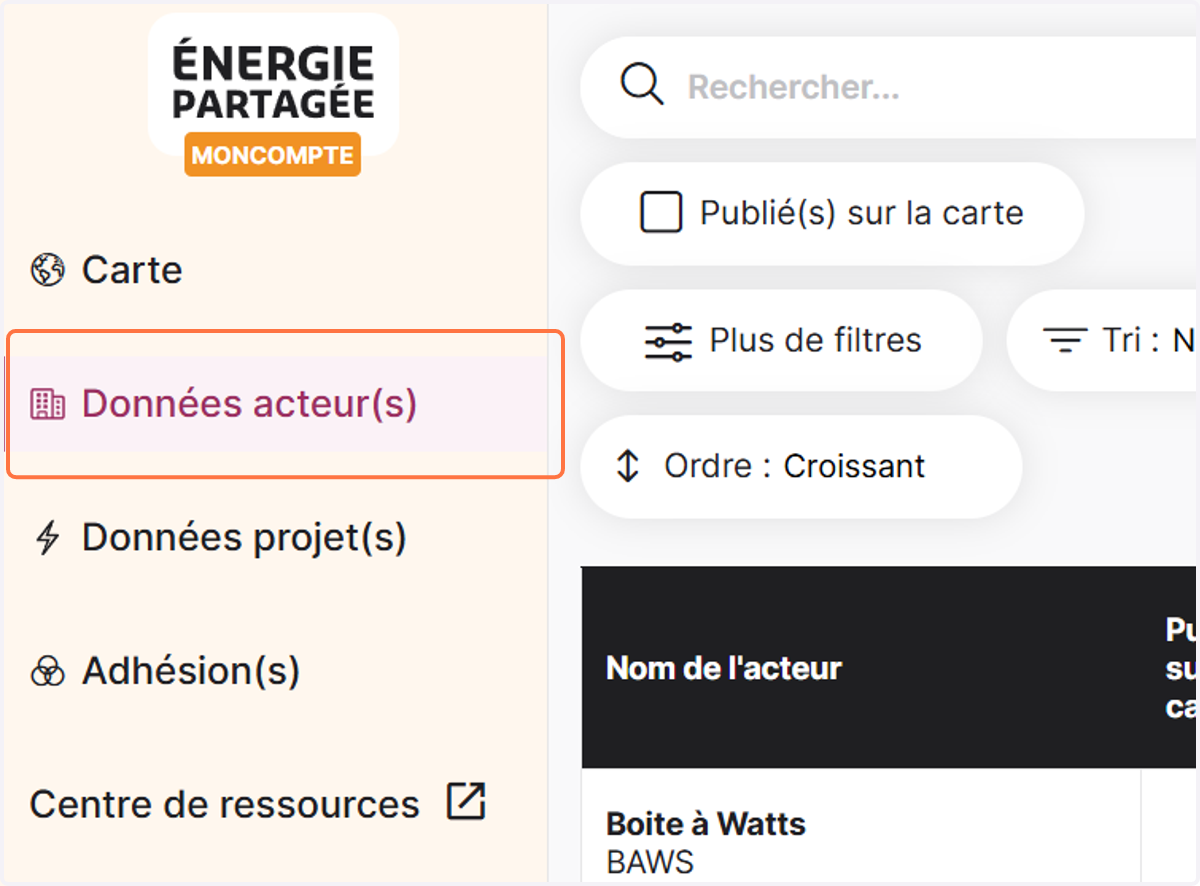 Cliquer sur "données acteurs"