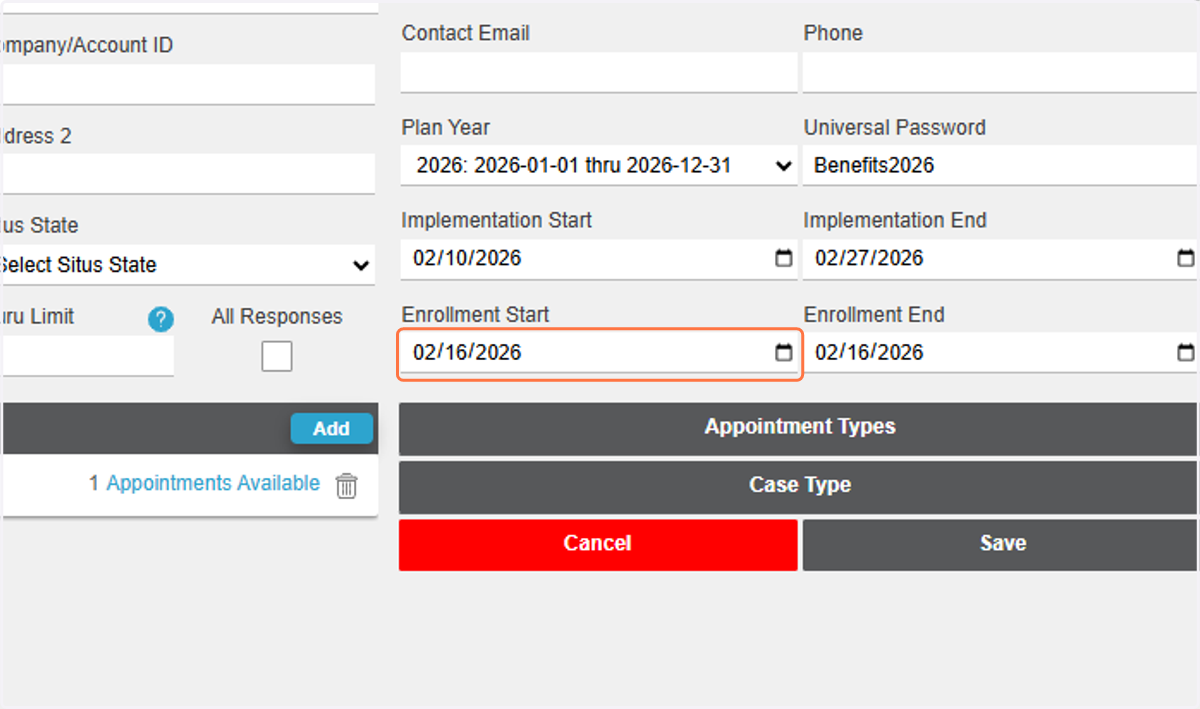 Input Enrollment Start Date