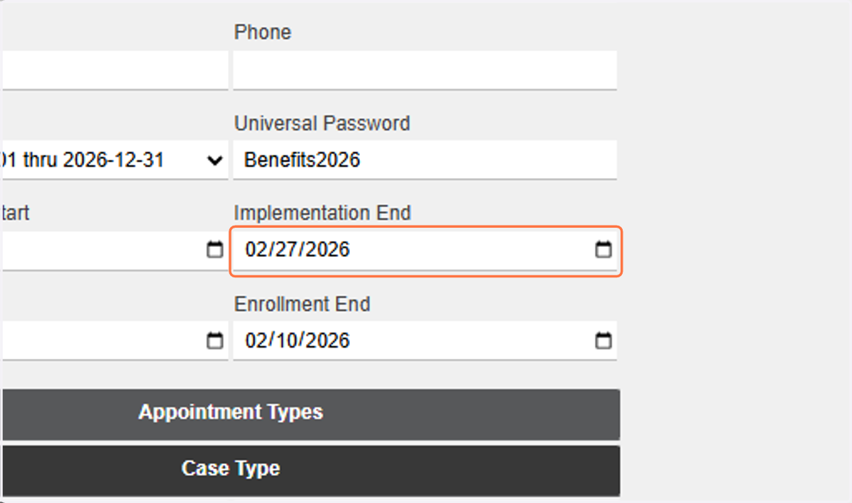 Input Implementation End date