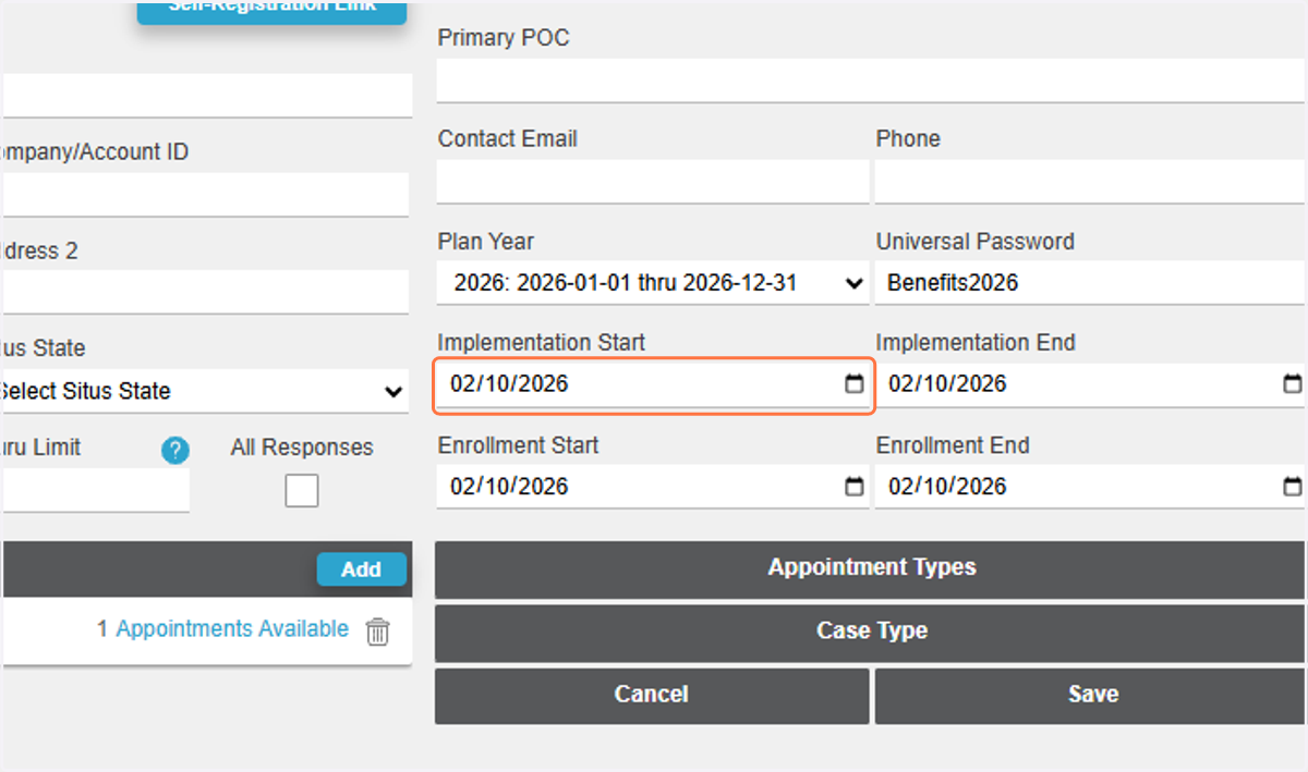 Input Implementation Start date