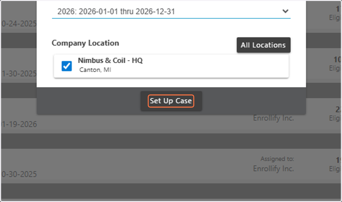 Click on Set Up Case