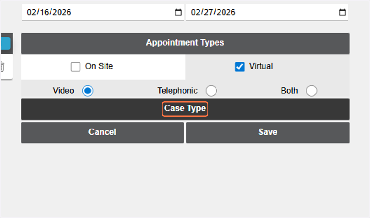 Click on Case Type