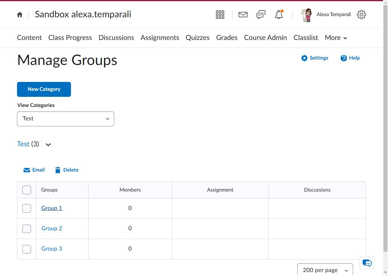 Click on a group name