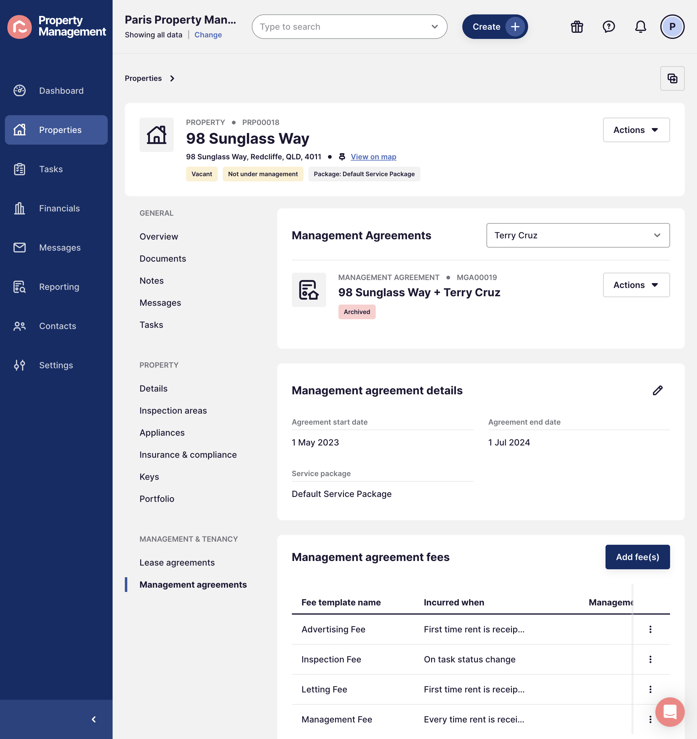 You'll now see the Management Agreement is Archived