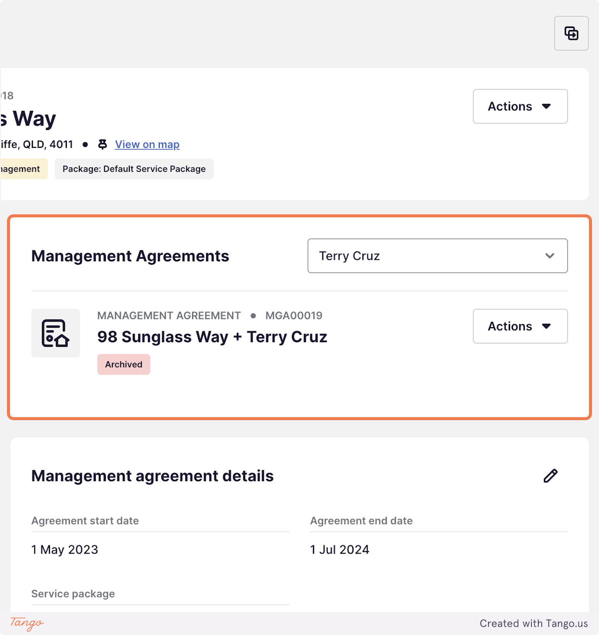You'll now see the Management Agreement is Archived