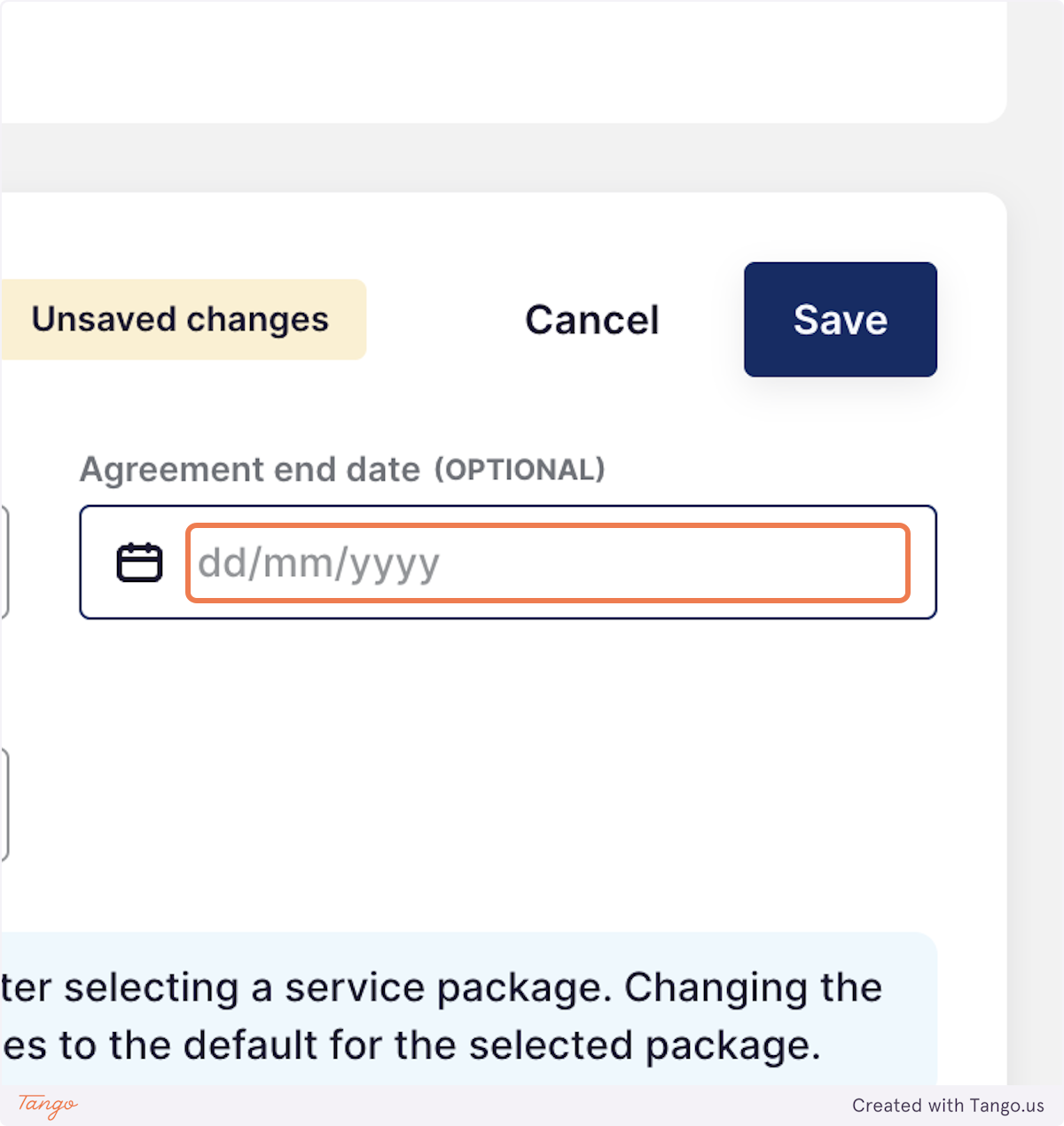 Add an agreement end date and save