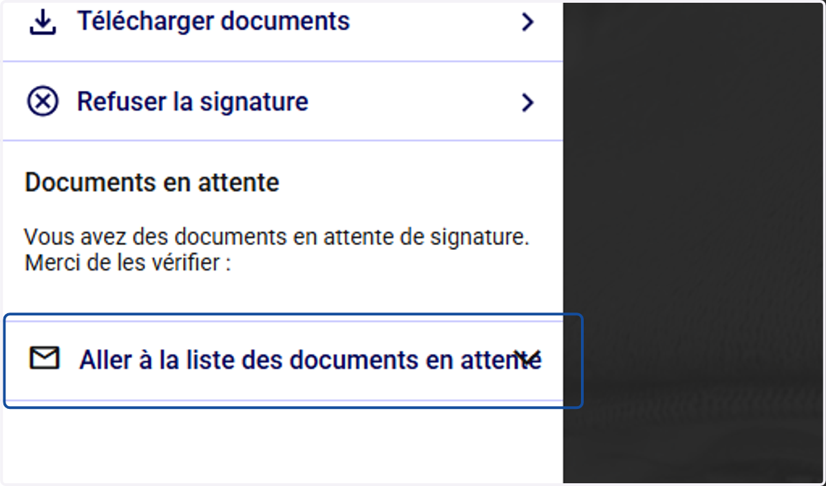 Cliquer sur "Aller à la liste des documents en attente" dans la la partie de gauche.