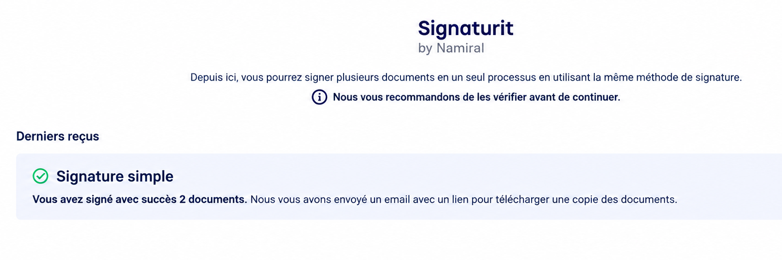 Confirmation des documents signés en masse: