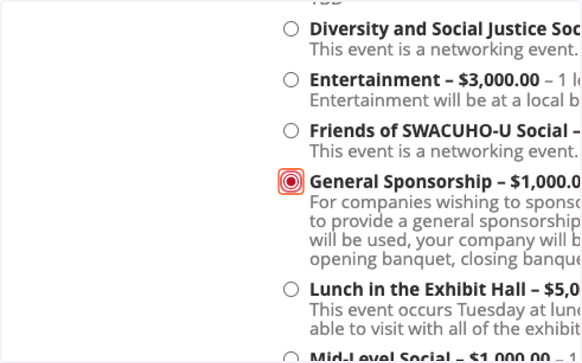 Select the sponsorship option you would like to purchase