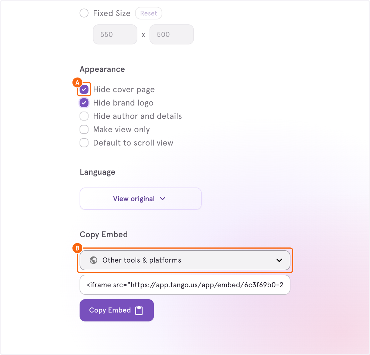 A. Select the desired options B. Click on "Other tools & platforms"