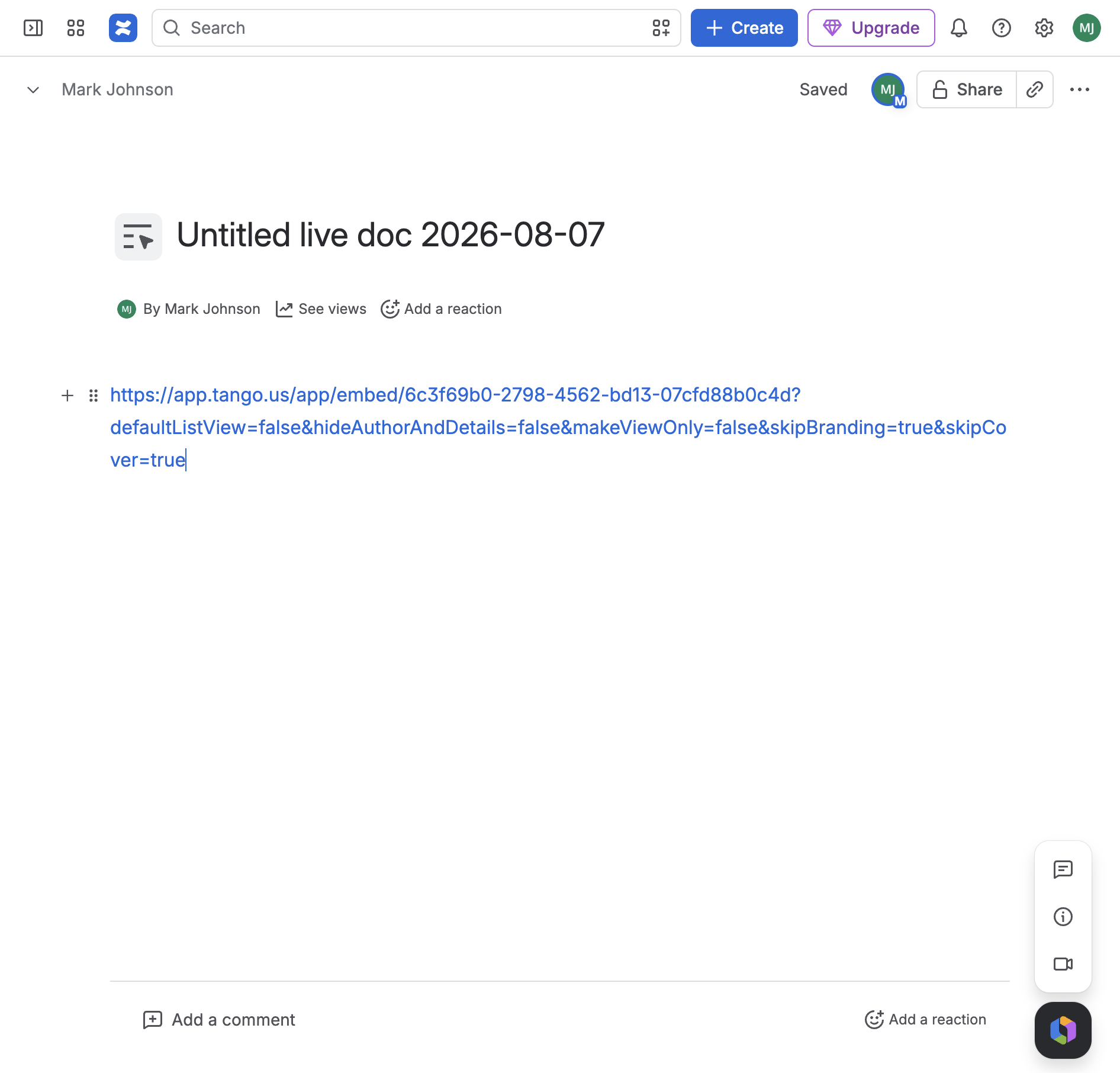 Paste the embed URL onto your Confluence page