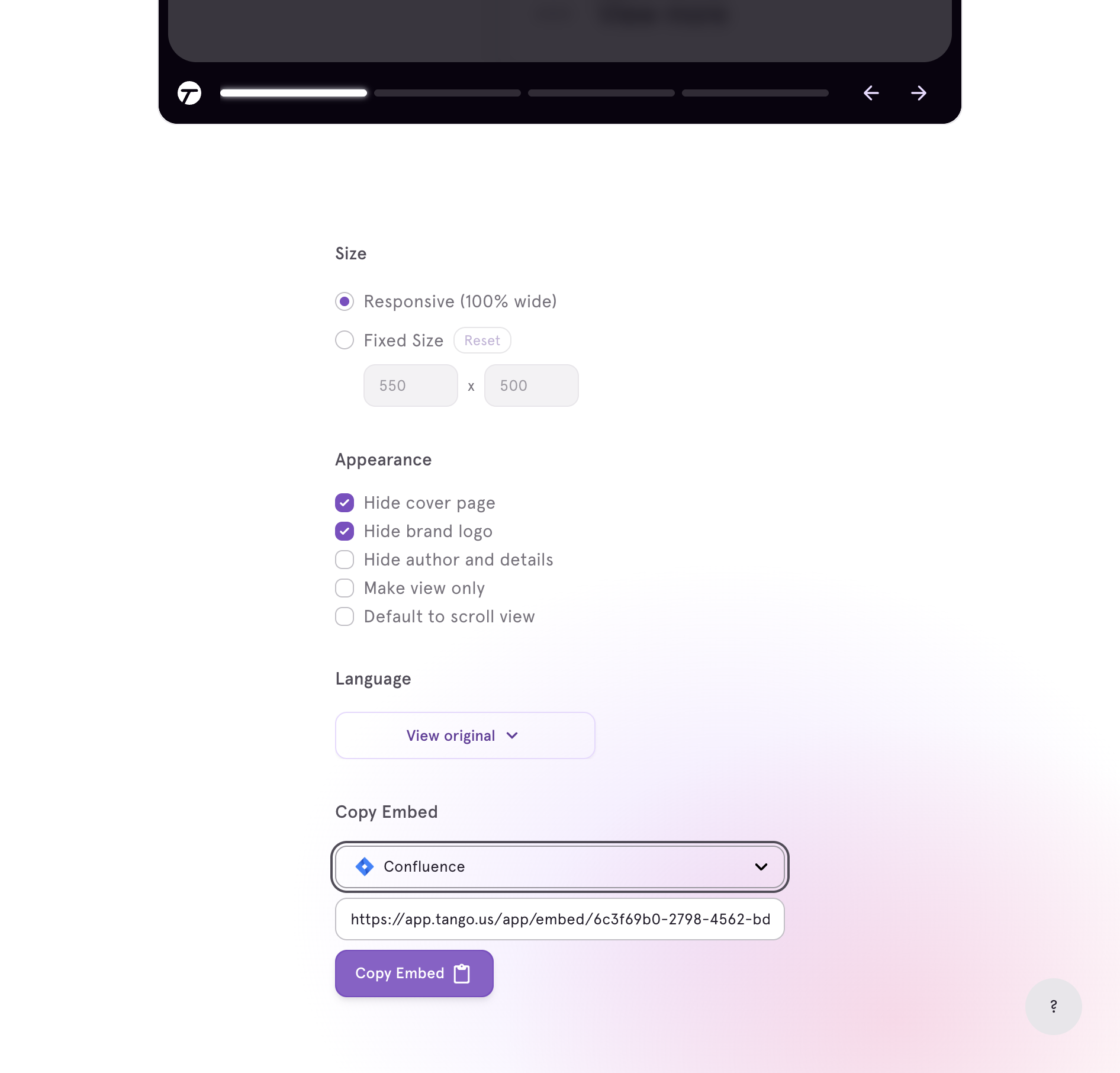 Click on Copy Embed
