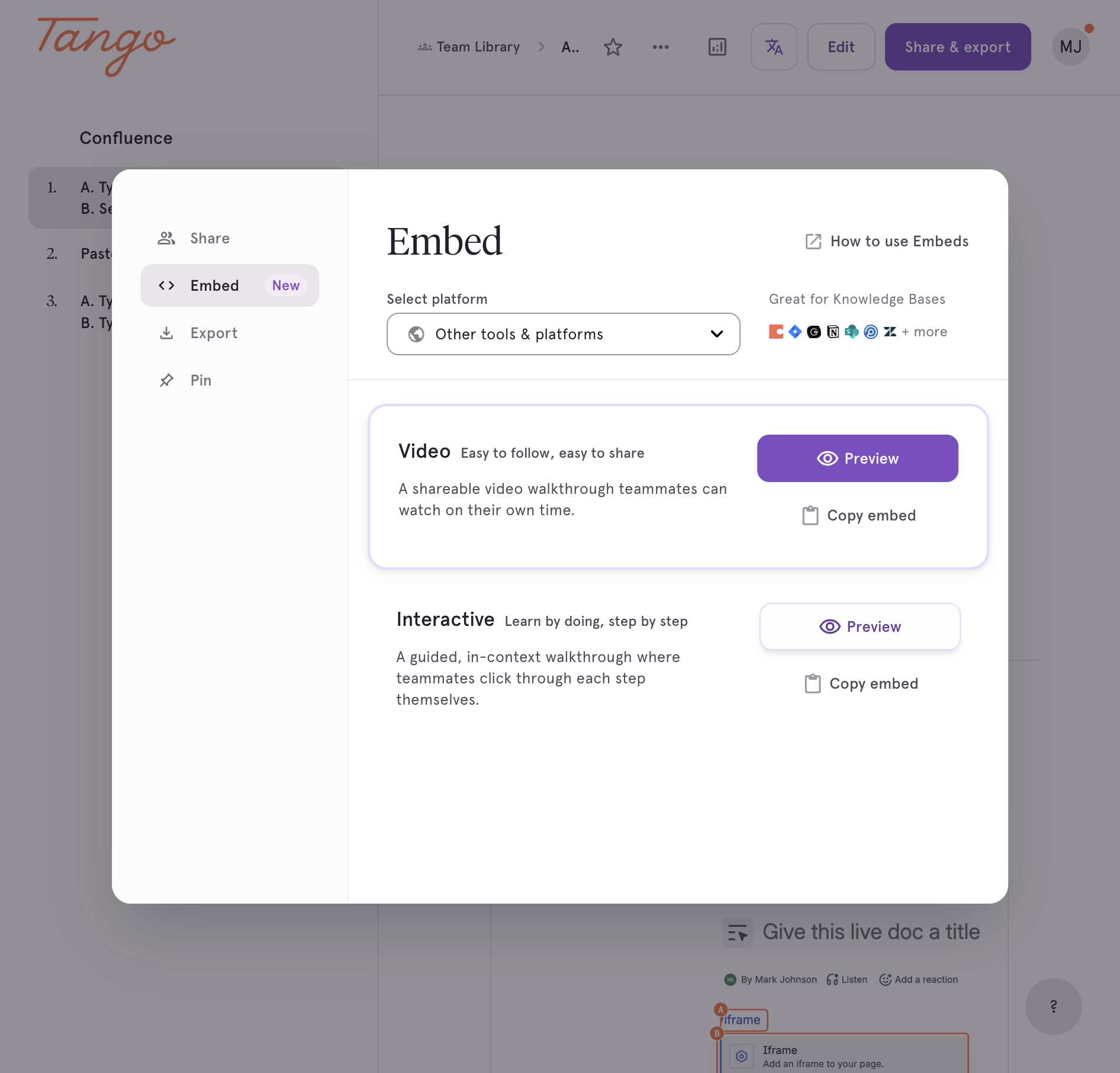 Click on the "Preview" button for Interactive Embeds