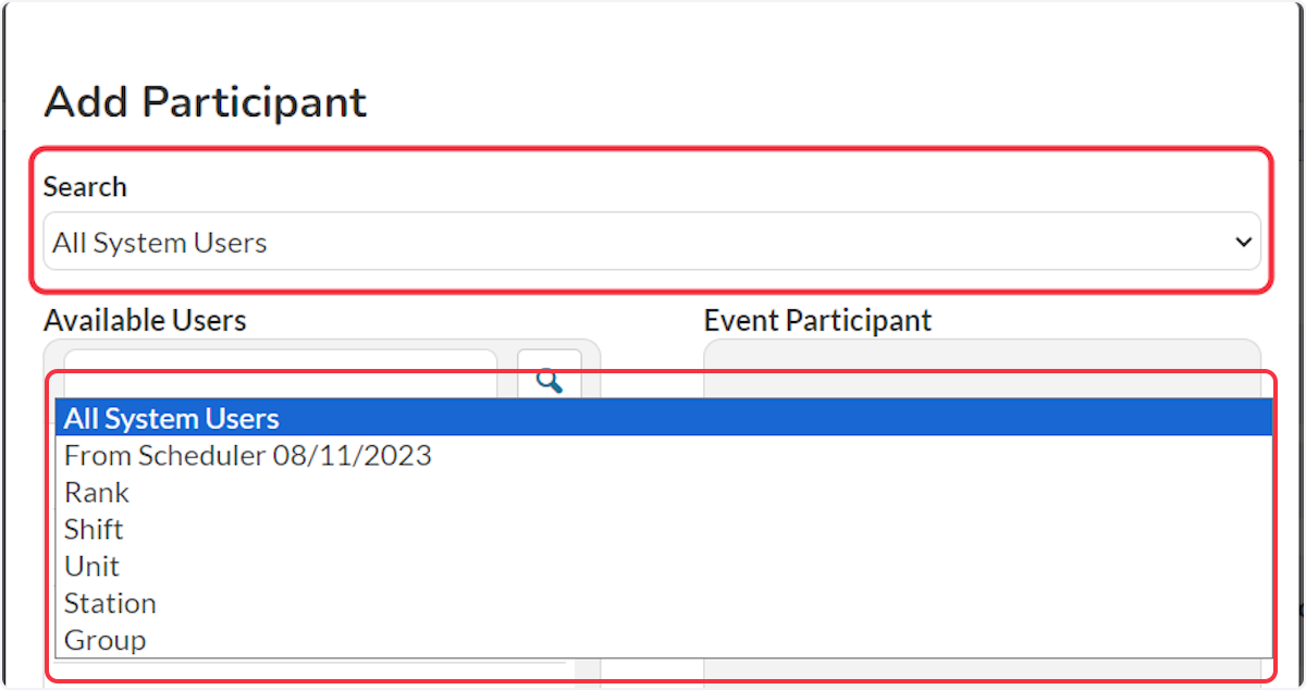Add participants by using the search bar.